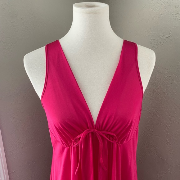 Vtg Pink Long Plunge V-Neck Empire Waist Flowy Elegant Luxurious Slip Dress Sz M - Picture 2 of 9